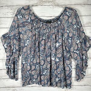 Jeans by Buffalo Smock Front And Back With Ruffle Angel Sleeves Blue Paisley L